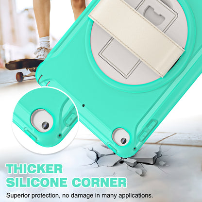 For iPad mini (2019) 7.9 inch/iPad mini 4 Rotary Kickstand PC + Silicone Hybrid Cover Anti-drop Tablet Case with Hand Strap