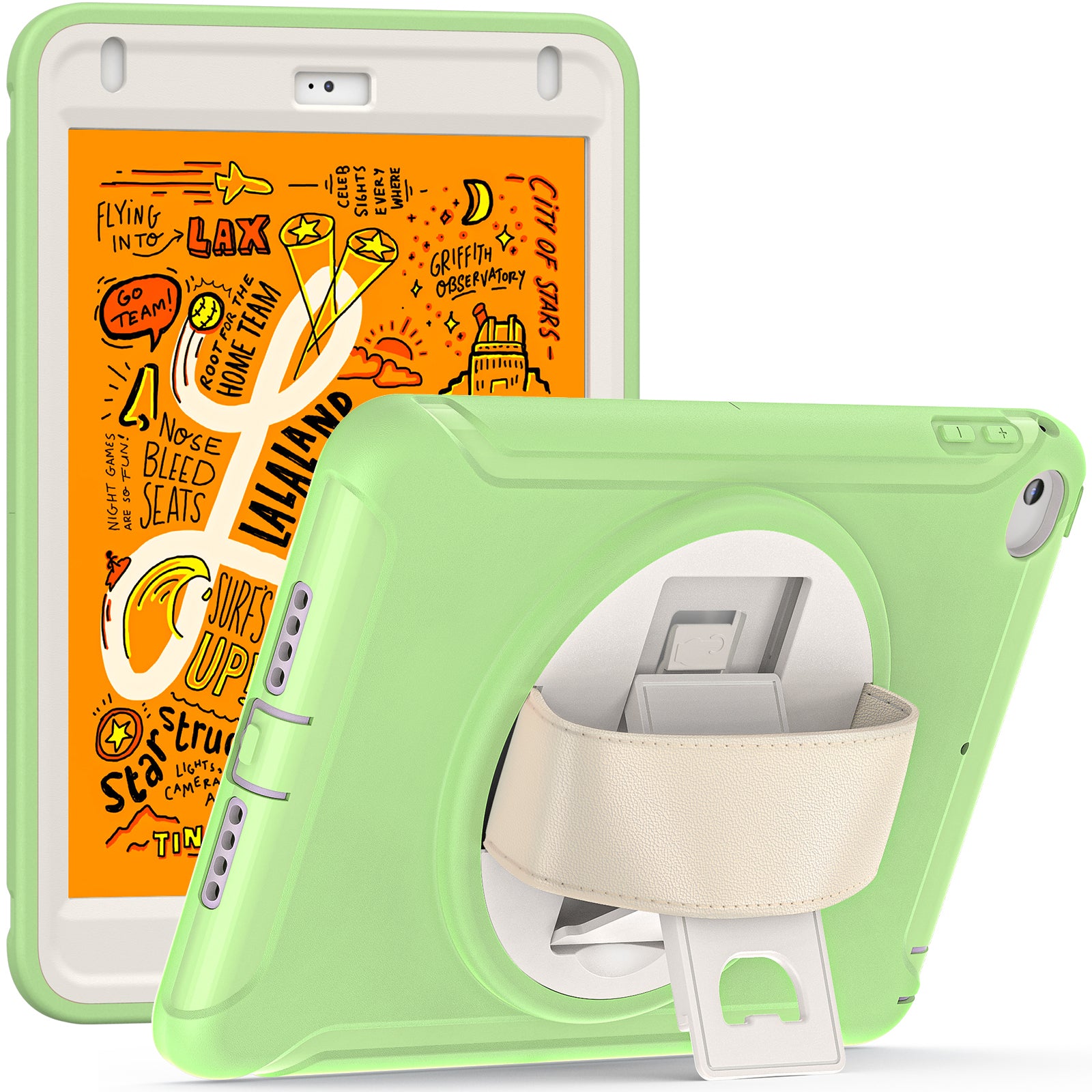 For iPad mini (2019) 7.9 inch/iPad mini 4 Rotary Kickstand PC + Silicone Hybrid Cover Anti-drop Tablet Case with Hand Strap