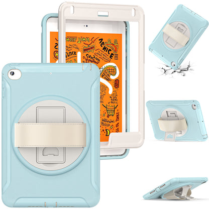 For iPad mini (2019) 7.9 inch/iPad mini 4 Rotary Kickstand PC + Silicone Hybrid Cover Anti-drop Tablet Case with Hand Strap