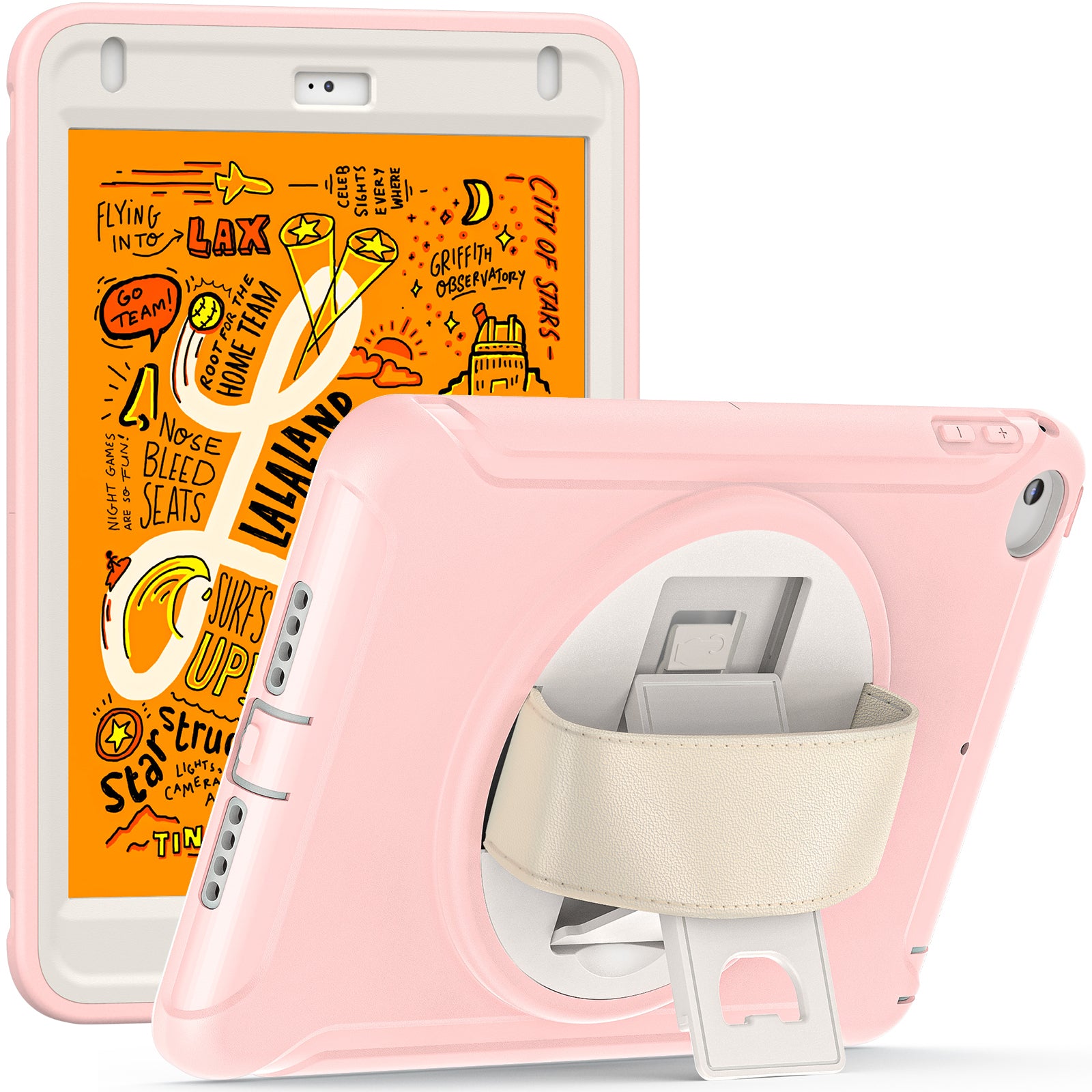 For iPad mini (2019) 7.9 inch/iPad mini 4 Rotary Kickstand PC + Silicone Hybrid Cover Anti-drop Tablet Case with Hand Strap