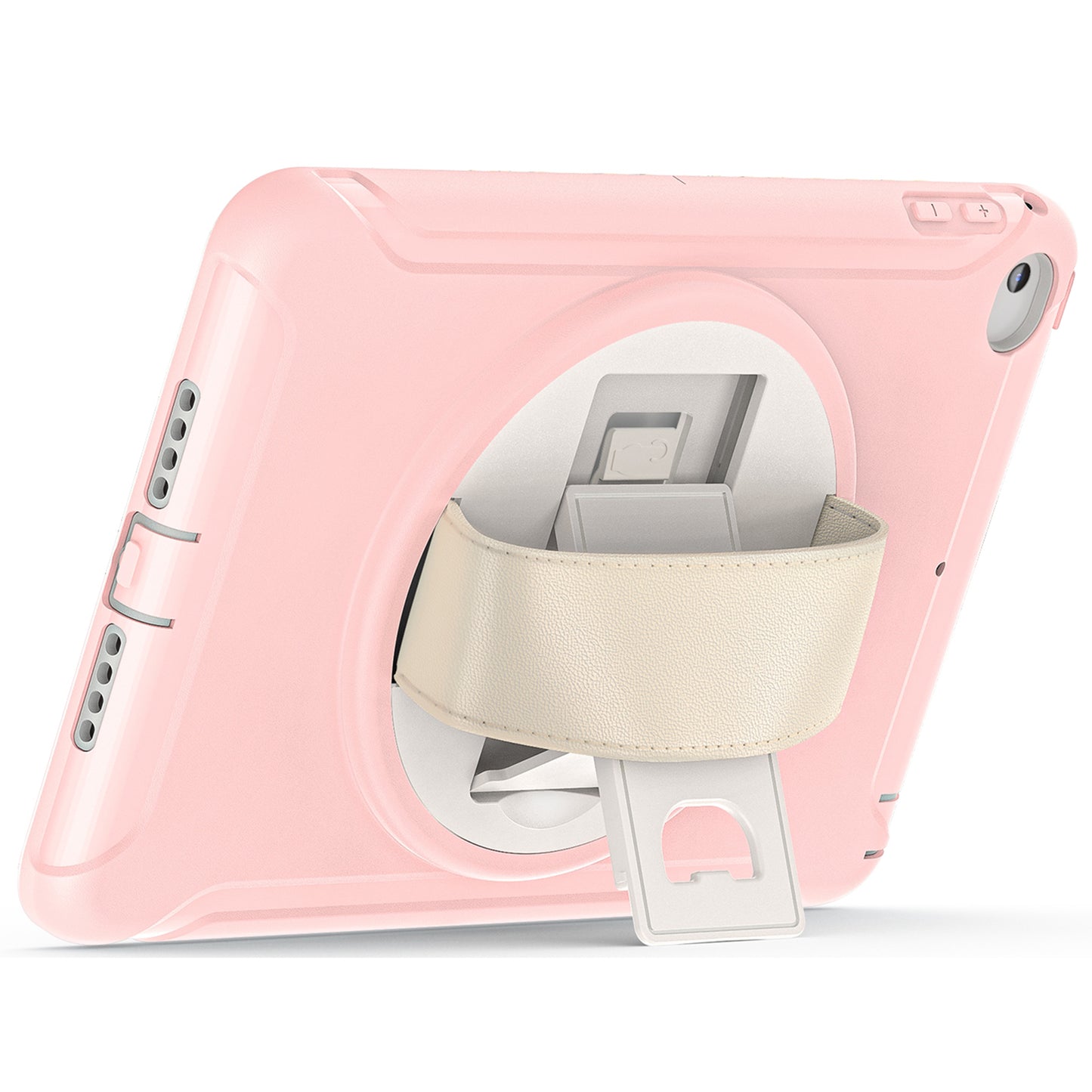 For iPad mini (2019) 7.9 inch/iPad mini 4 Rotary Kickstand PC + Silicone Hybrid Cover Anti-drop Tablet Case with Hand Strap