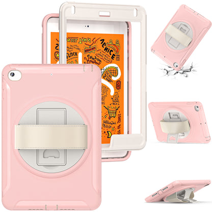 For iPad mini (2019) 7.9 inch/iPad mini 4 Rotary Kickstand PC + Silicone Hybrid Cover Anti-drop Tablet Case with Hand Strap