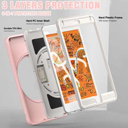 For iPad mini (2019) 7.9 inch/iPad mini 4 Rotary Kickstand PC + Silicone Hybrid Cover Anti-drop Tablet Case with Hand Strap