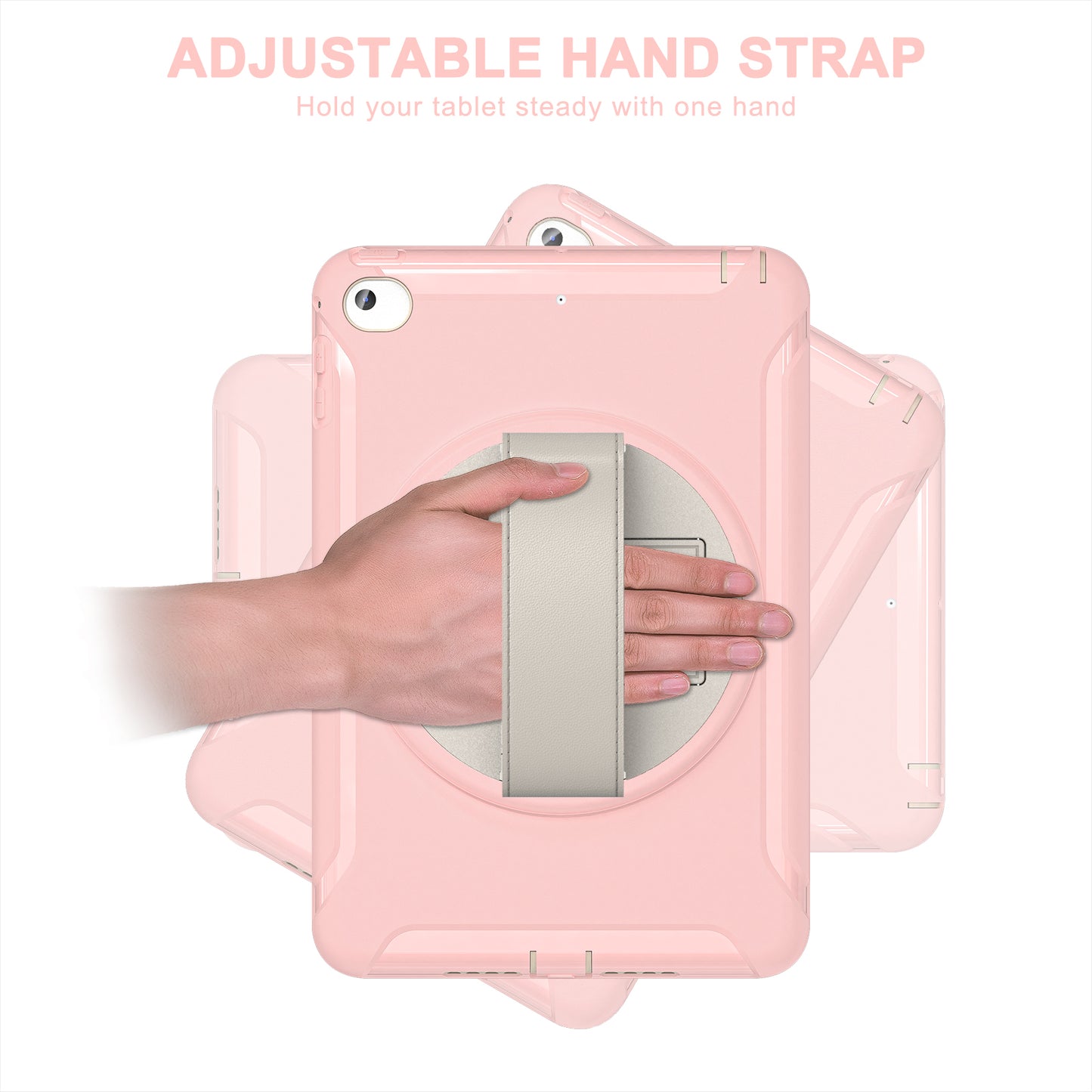 For iPad mini (2019) 7.9 inch/iPad mini 4 Rotary Kickstand PC + Silicone Hybrid Cover Anti-drop Tablet Case with Hand Strap