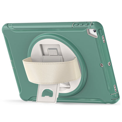For iPad 9.7-inch (2017)/(2018)/iPad Pro 9.7-inch (2016)/iPad Air (2013)/Air 2 PC + Silicone Case  Rotary Kickstand Tablet Protective Cover with Hand Strap