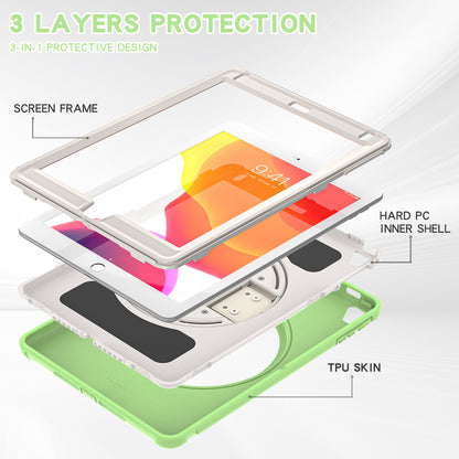 For iPad 9.7-inch (2017)/(2018)/iPad Pro 9.7-inch (2016)/iPad Air (2013)/Air 2 PC + Silicone Case  Rotary Kickstand Tablet Protective Cover with Hand Strap
