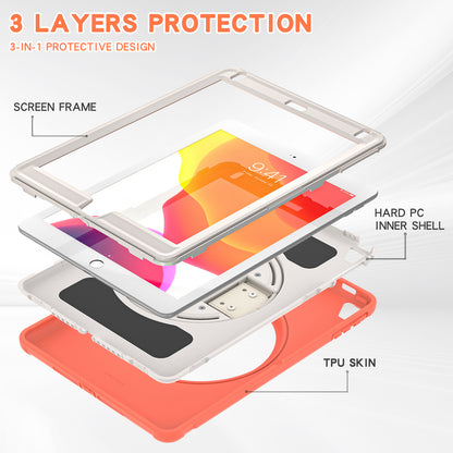 For iPad 9.7-inch (2017)/(2018)/iPad Pro 9.7-inch (2016)/iPad Air (2013)/Air 2 PC + Silicone Case  Rotary Kickstand Tablet Protective Cover with Hand Strap