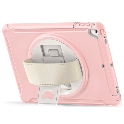 For iPad 9.7-inch (2017)/(2018)/iPad Pro 9.7-inch (2016)/iPad Air (2013)/Air 2 PC + Silicone Case  Rotary Kickstand Tablet Protective Cover with Hand Strap