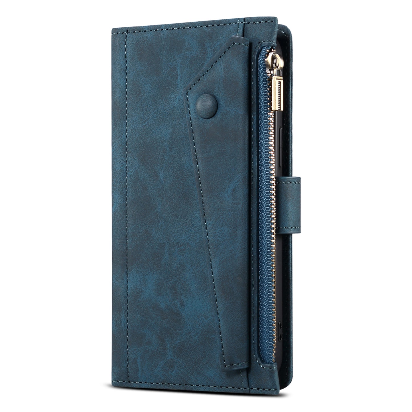 ESEBLE For iPhone 13 Pro 6.1 inch Multifunction Zipper Pocket Wallet Stand Cover Shockproof Phone Case with Wrist Strap