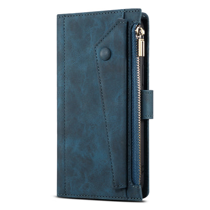 ESEBLE For iPhone 13 Pro 6.1 inch Multifunction Zipper Pocket Wallet Stand Cover Shockproof Phone Case with Wrist Strap