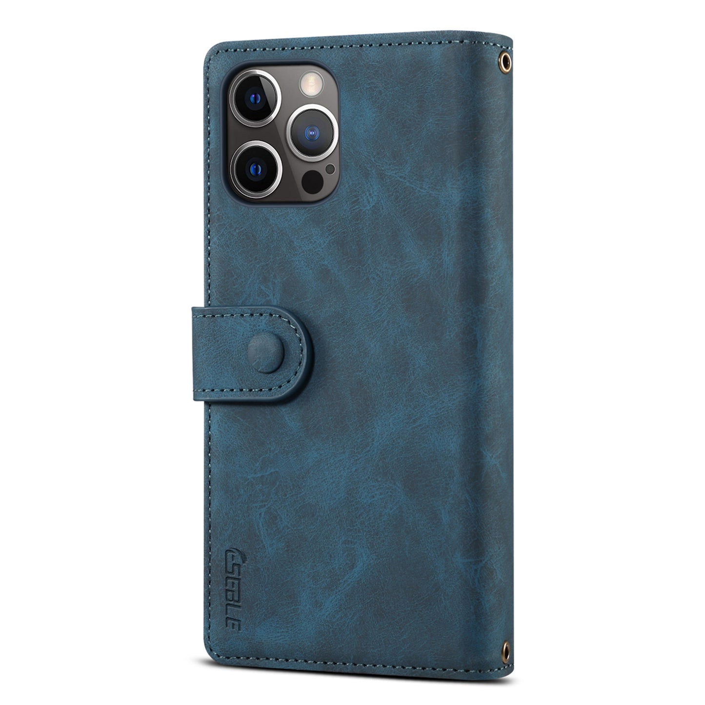 ESEBLE For iPhone 13 Pro 6.1 inch Multifunction Zipper Pocket Wallet Stand Cover Shockproof Phone Case with Wrist Strap