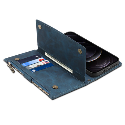 ESEBLE For iPhone 13 Pro 6.1 inch Multifunction Zipper Pocket Wallet Stand Cover Shockproof Phone Case with Wrist Strap