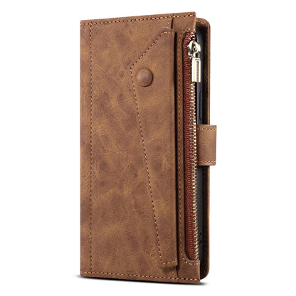 ESEBLE For iPhone 13 Pro 6.1 inch Multifunction Zipper Pocket Wallet Stand Cover Shockproof Phone Case with Wrist Strap