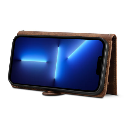 ESEBLE For iPhone 13 Pro 6.1 inch Multifunction Zipper Pocket Wallet Stand Cover Shockproof Phone Case with Wrist Strap