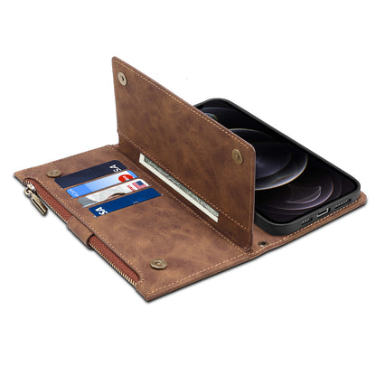 ESEBLE For iPhone 13 Pro 6.1 inch Multifunction Zipper Pocket Wallet Stand Cover Shockproof Phone Case with Wrist Strap
