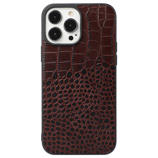 For iPhone 13 Pro 6.1 inch Mobile Phone Cover Genuine Cowhide Leather Crocodile Texture Inner PC + TPU Phone Case