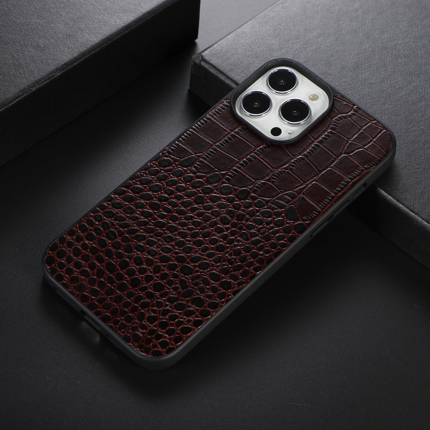 For iPhone 13 Pro 6.1 inch Mobile Phone Cover Genuine Cowhide Leather Crocodile Texture Inner PC + TPU Phone Case