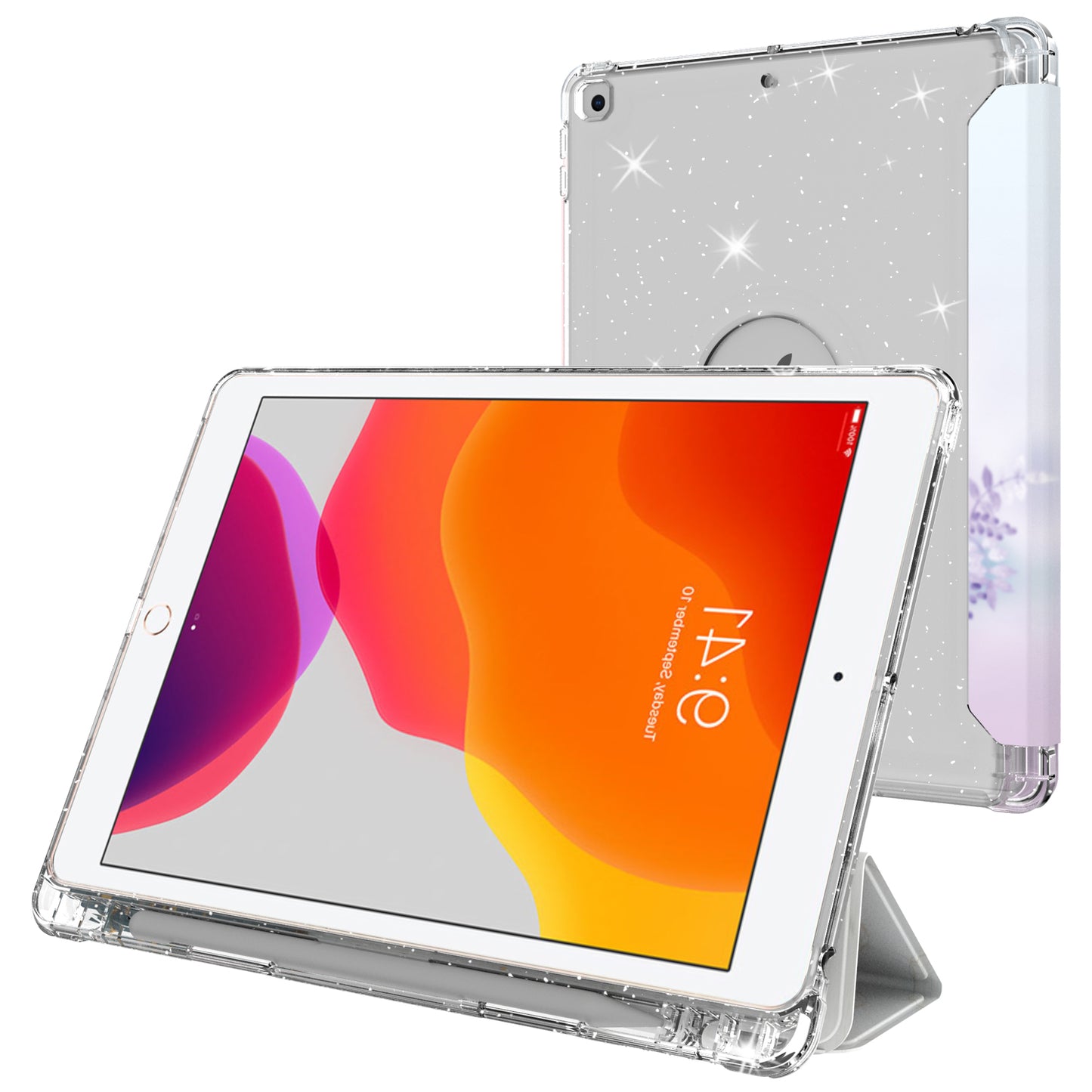 For iPad 10.2 (2021)/(2020)/(2019) Trifold Stand TPU+PU Leather Glittery Sequins Pattern Stylish Tablet Case Cover