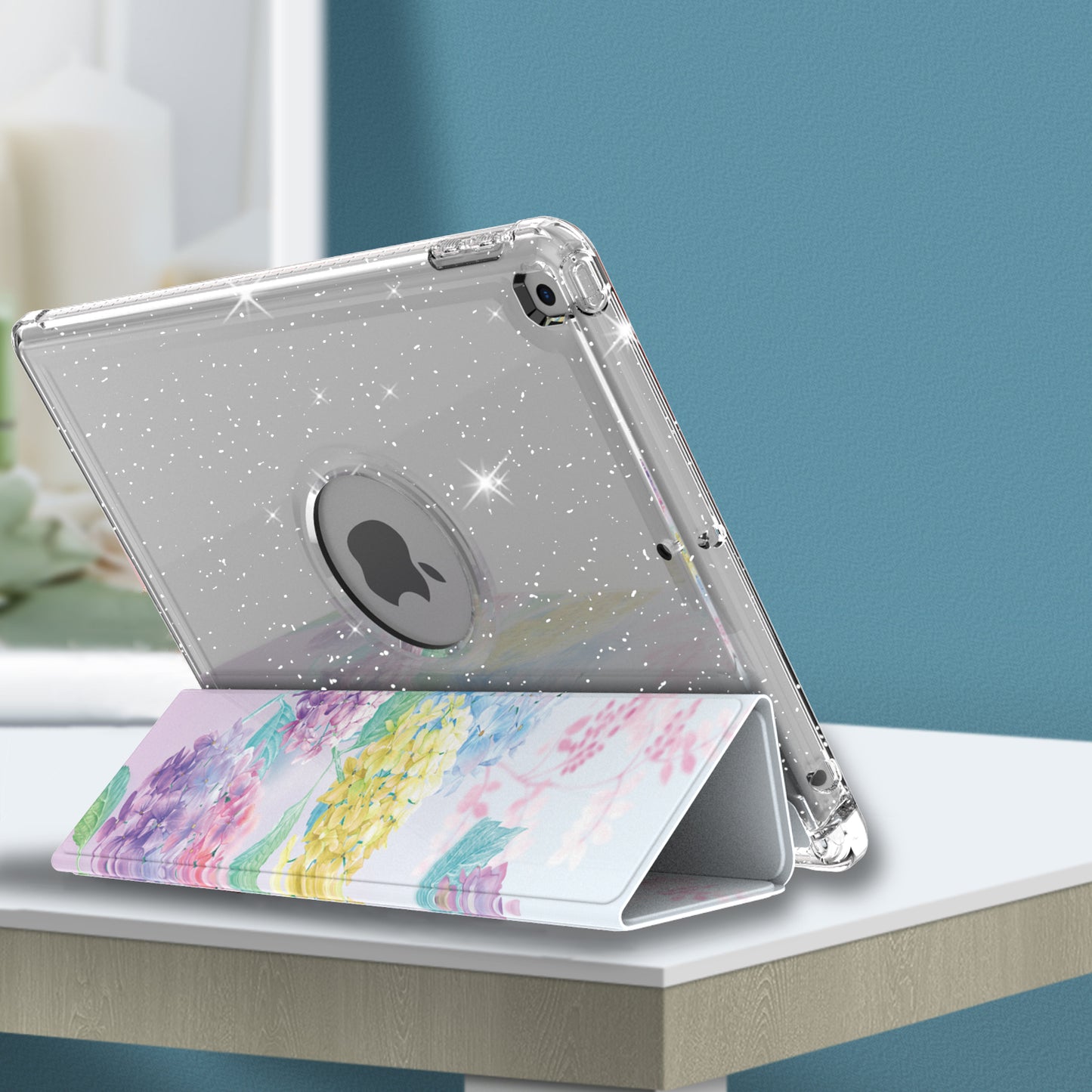 For iPad 10.2 (2021)/(2020)/(2019) Trifold Stand TPU+PU Leather Glittery Sequins Pattern Stylish Tablet Case Cover