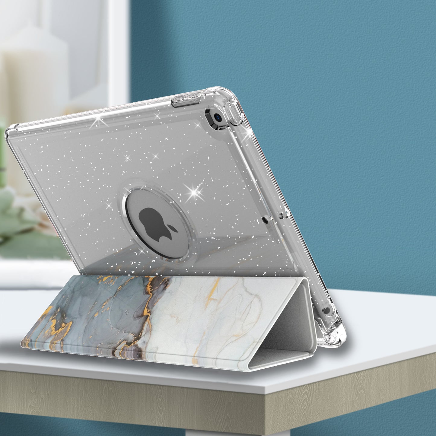 For iPad 10.2 (2021)/(2020)/(2019) Trifold Stand TPU+PU Leather Glittery Sequins Pattern Stylish Tablet Case Cover