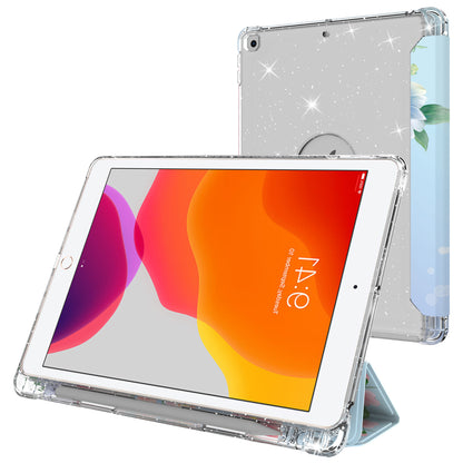 For iPad 10.2 (2021)/(2020)/(2019) Trifold Stand TPU+PU Leather Glittery Sequins Pattern Stylish Tablet Case Cover