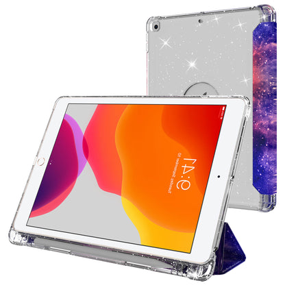 For iPad 10.2 (2021)/(2020)/(2019) Trifold Stand TPU+PU Leather Glittery Sequins Pattern Stylish Tablet Case Cover