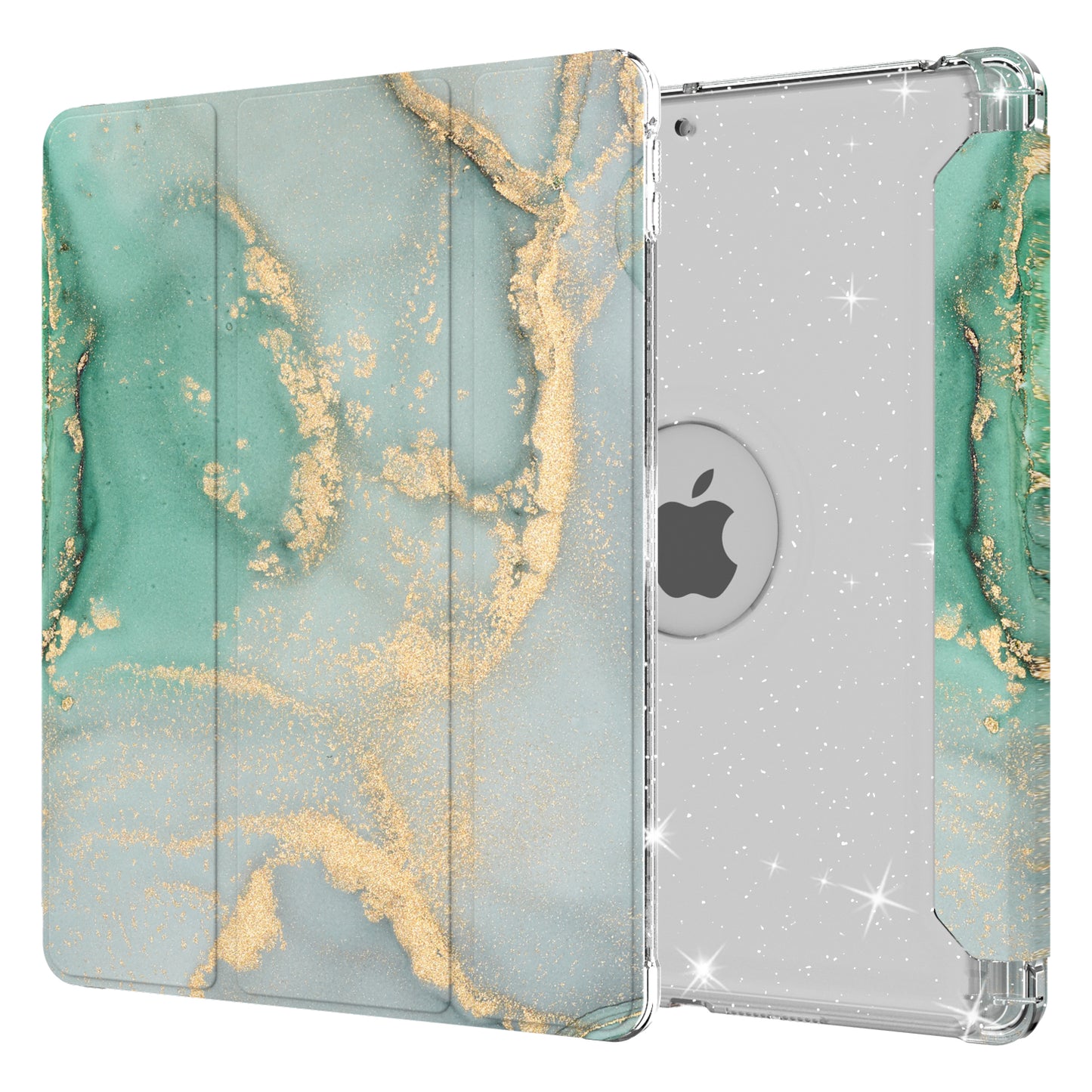 For iPad 10.2 (2021)/(2020)/(2019) Trifold Stand TPU+PU Leather Glittery Sequins Pattern Stylish Tablet Case Cover