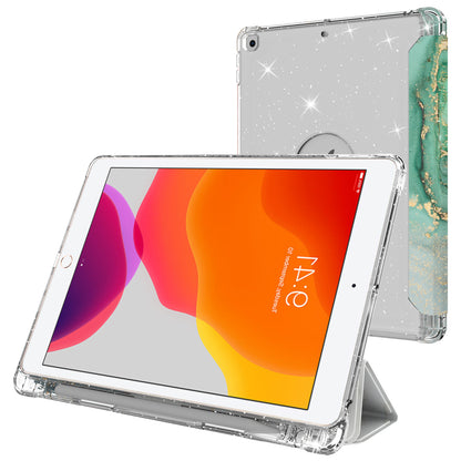 For iPad 10.2 (2021)/(2020)/(2019) Trifold Stand TPU+PU Leather Glittery Sequins Pattern Stylish Tablet Case Cover