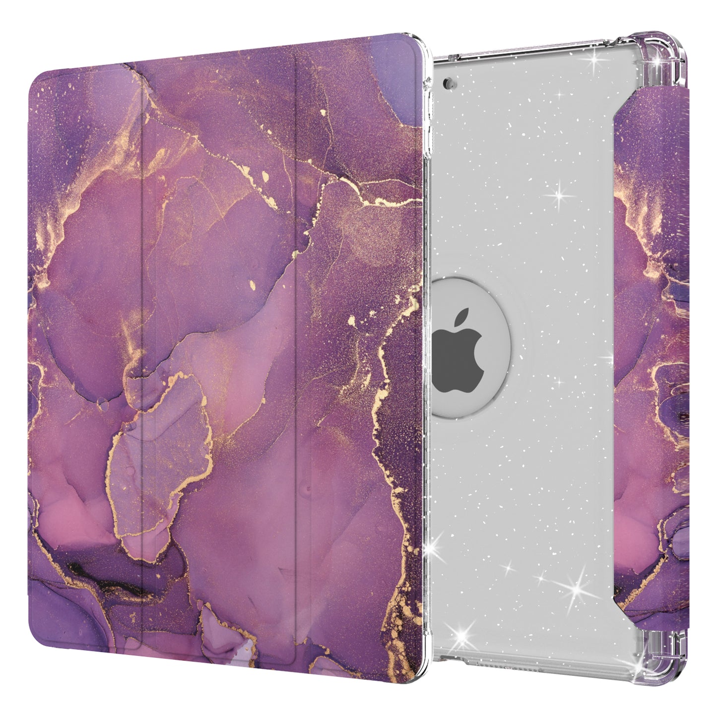 For iPad 10.2 (2021)/(2020)/(2019) Trifold Stand TPU+PU Leather Glittery Sequins Pattern Stylish Tablet Case Cover