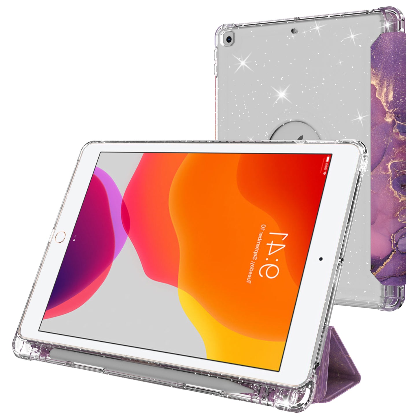 For iPad 10.2 (2021)/(2020)/(2019) Trifold Stand TPU+PU Leather Glittery Sequins Pattern Stylish Tablet Case Cover