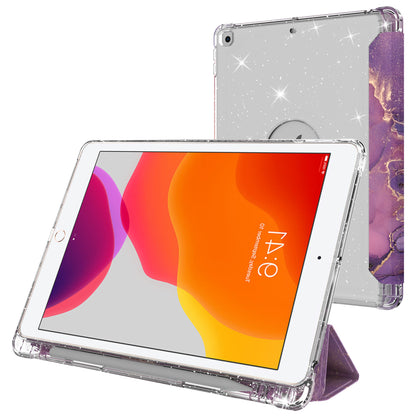 For iPad 10.2 (2021)/(2020)/(2019) Trifold Stand TPU+PU Leather Glittery Sequins Pattern Stylish Tablet Case Cover