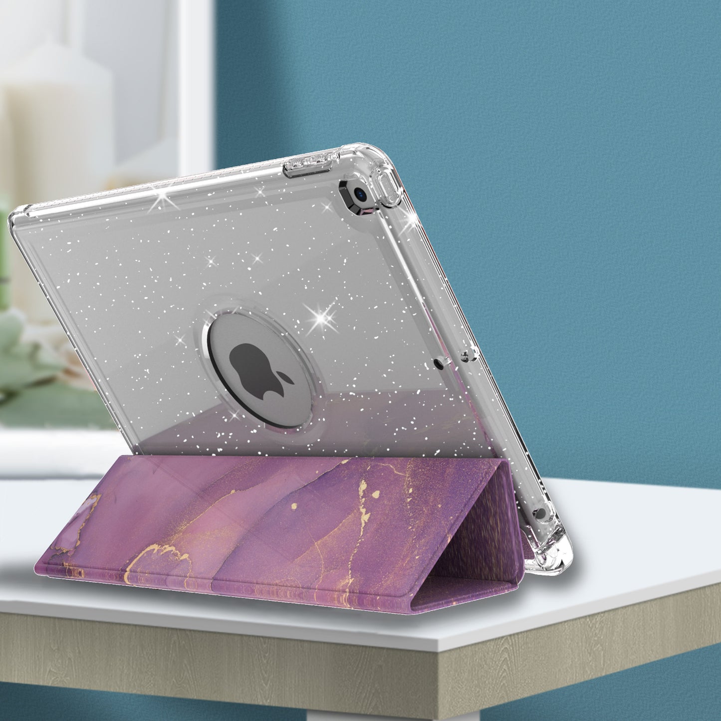 For iPad 10.2 (2021)/(2020)/(2019) Trifold Stand TPU+PU Leather Glittery Sequins Pattern Stylish Tablet Case Cover