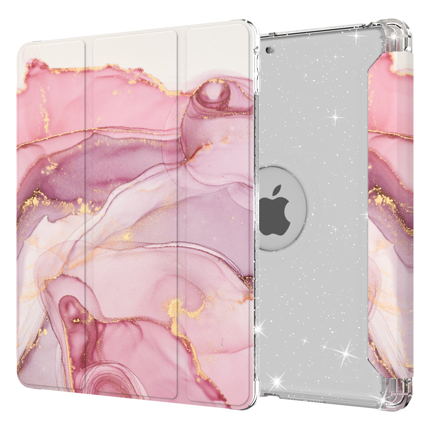 For iPad 10.2 (2021)/(2020)/(2019) Trifold Stand TPU+PU Leather Glittery Sequins Pattern Stylish Tablet Case Cover