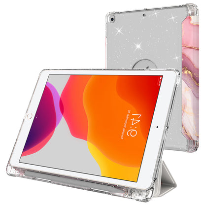 For iPad 10.2 (2021)/(2020)/(2019) Trifold Stand TPU+PU Leather Glittery Sequins Pattern Stylish Tablet Case Cover