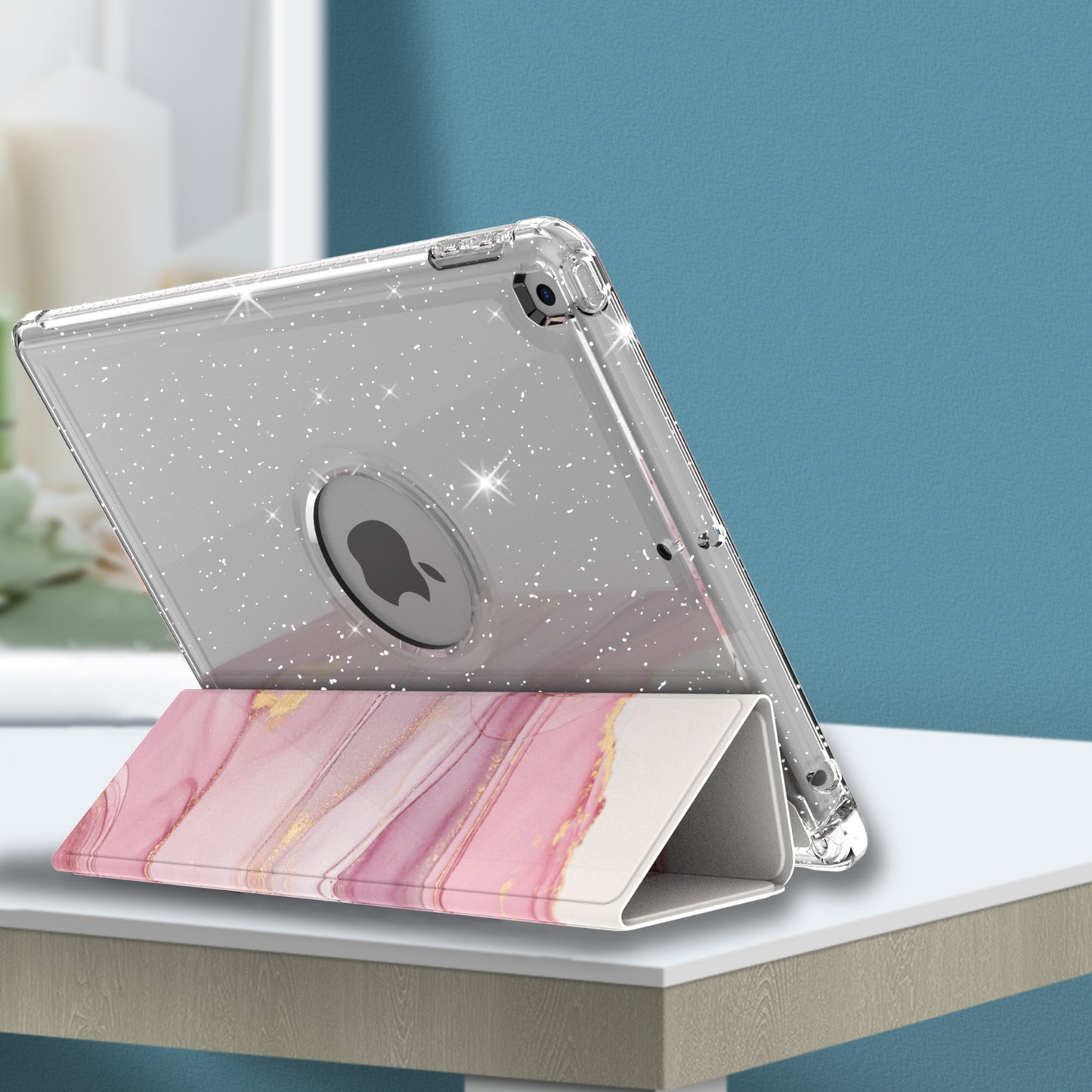 For iPad 10.2 (2021)/(2020)/(2019) Trifold Stand TPU+PU Leather Glittery Sequins Pattern Stylish Tablet Case Cover