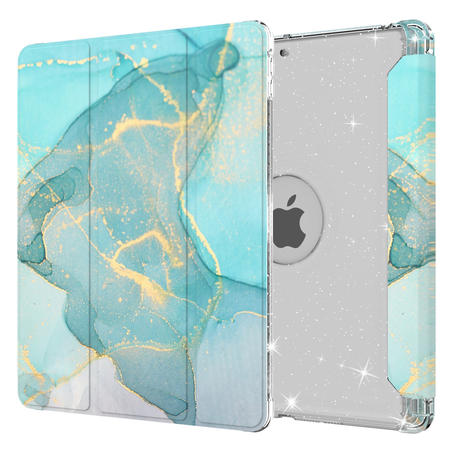 For iPad 10.2 (2021)/(2020)/(2019) Trifold Stand TPU+PU Leather Glittery Sequins Pattern Stylish Tablet Case Cover