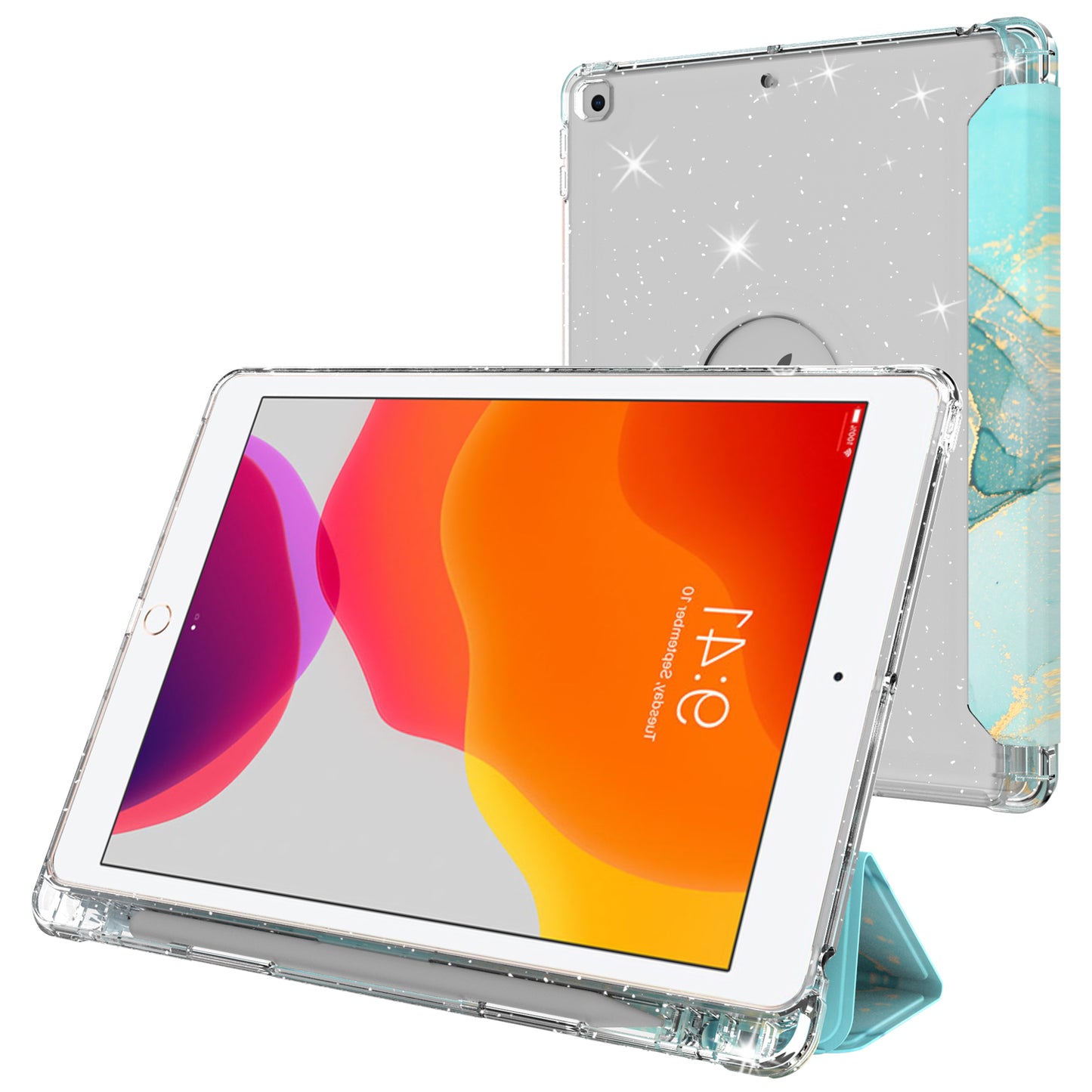 For iPad 10.2 (2021)/(2020)/(2019) Trifold Stand TPU+PU Leather Glittery Sequins Pattern Stylish Tablet Case Cover