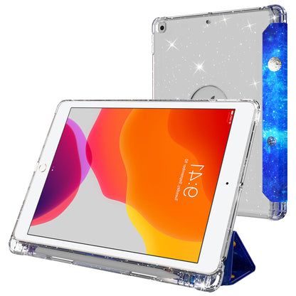 For iPad 10.2 (2021)/(2020)/(2019) Trifold Stand TPU+PU Leather Glittery Sequins Pattern Stylish Tablet Case Cover