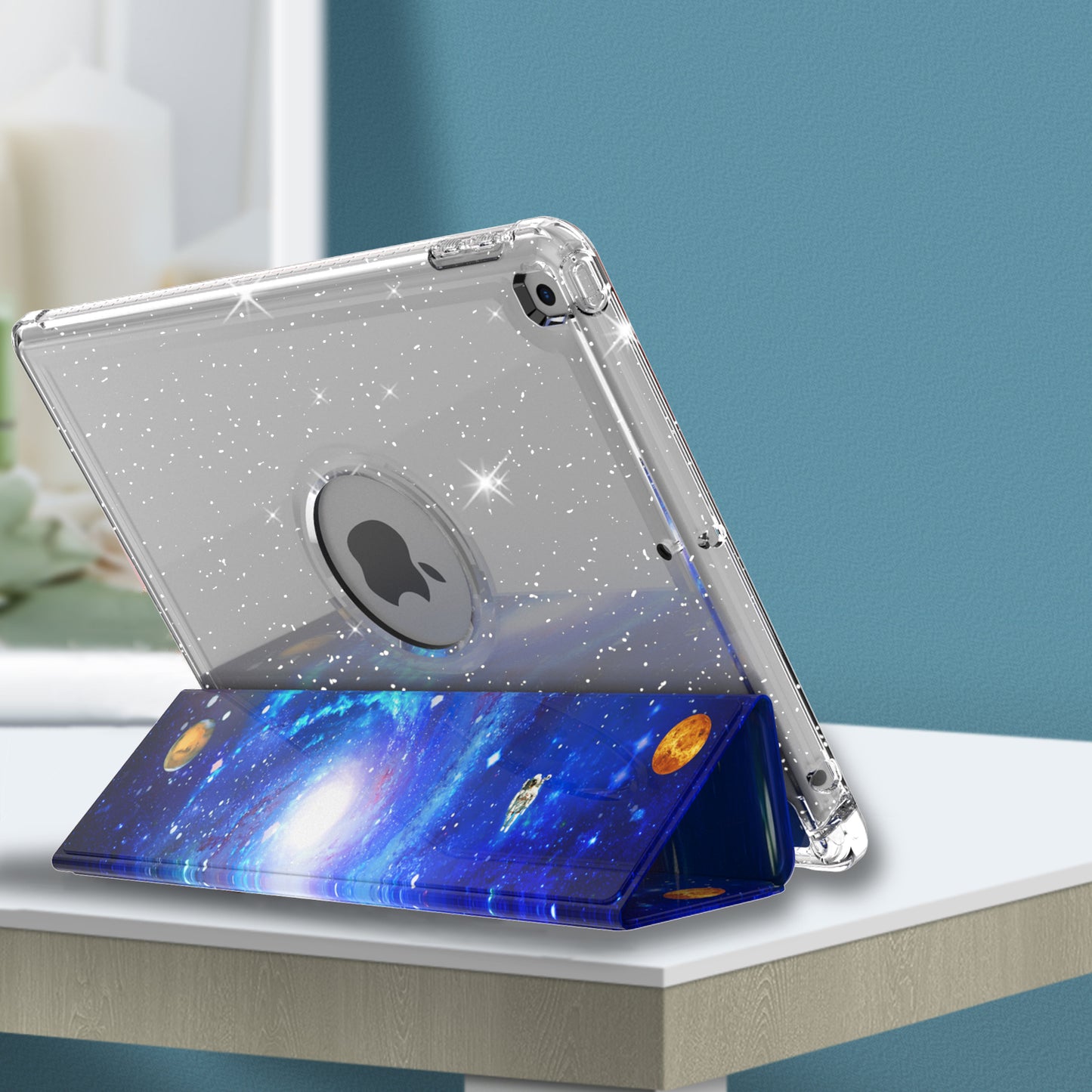For iPad 10.2 (2021)/(2020)/(2019) Trifold Stand TPU+PU Leather Glittery Sequins Pattern Stylish Tablet Case Cover