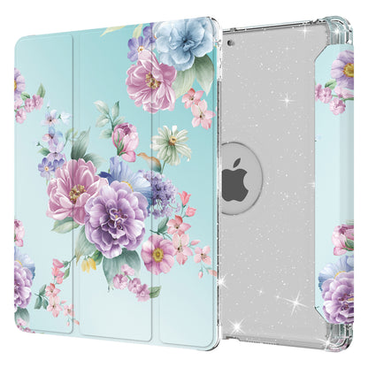 For iPad 10.2 (2021)/(2020)/(2019) Trifold Stand TPU+PU Leather Glittery Sequins Pattern Stylish Tablet Case Cover