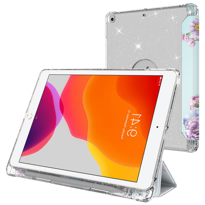 For iPad 10.2 (2021)/(2020)/(2019) Trifold Stand TPU+PU Leather Glittery Sequins Pattern Stylish Tablet Case Cover