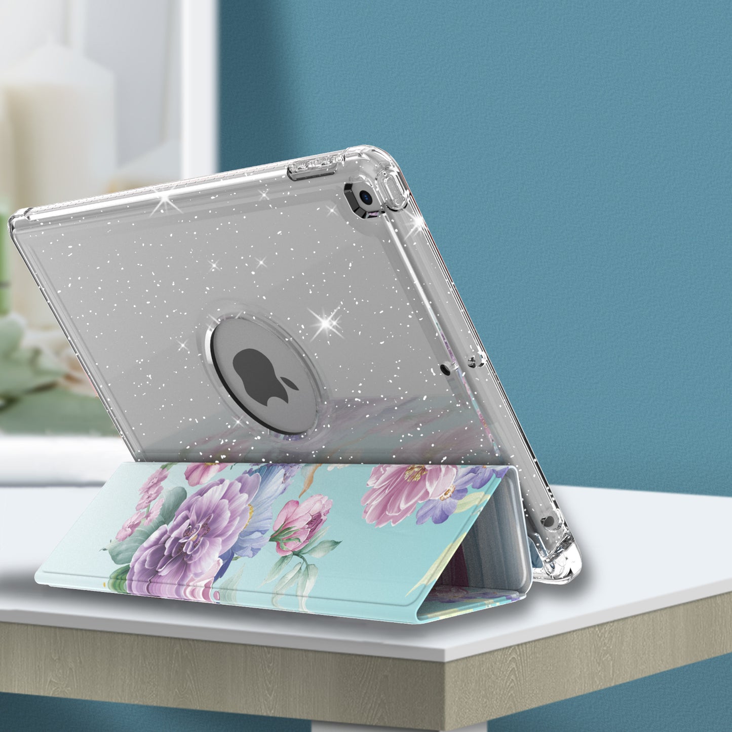For iPad 10.2 (2021)/(2020)/(2019) Trifold Stand TPU+PU Leather Glittery Sequins Pattern Stylish Tablet Case Cover