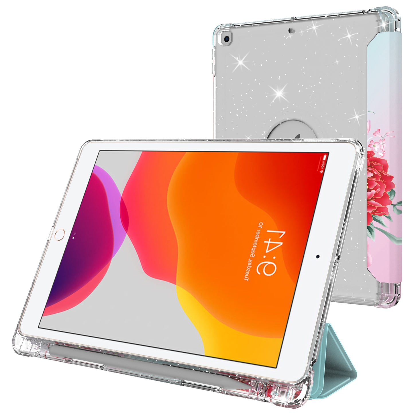 For iPad 10.2 (2021)/(2020)/(2019) Trifold Stand TPU+PU Leather Glittery Sequins Pattern Stylish Tablet Case Cover