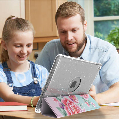 For iPad 10.2 (2021)/(2020)/(2019) Trifold Stand TPU+PU Leather Glittery Sequins Pattern Stylish Tablet Case Cover