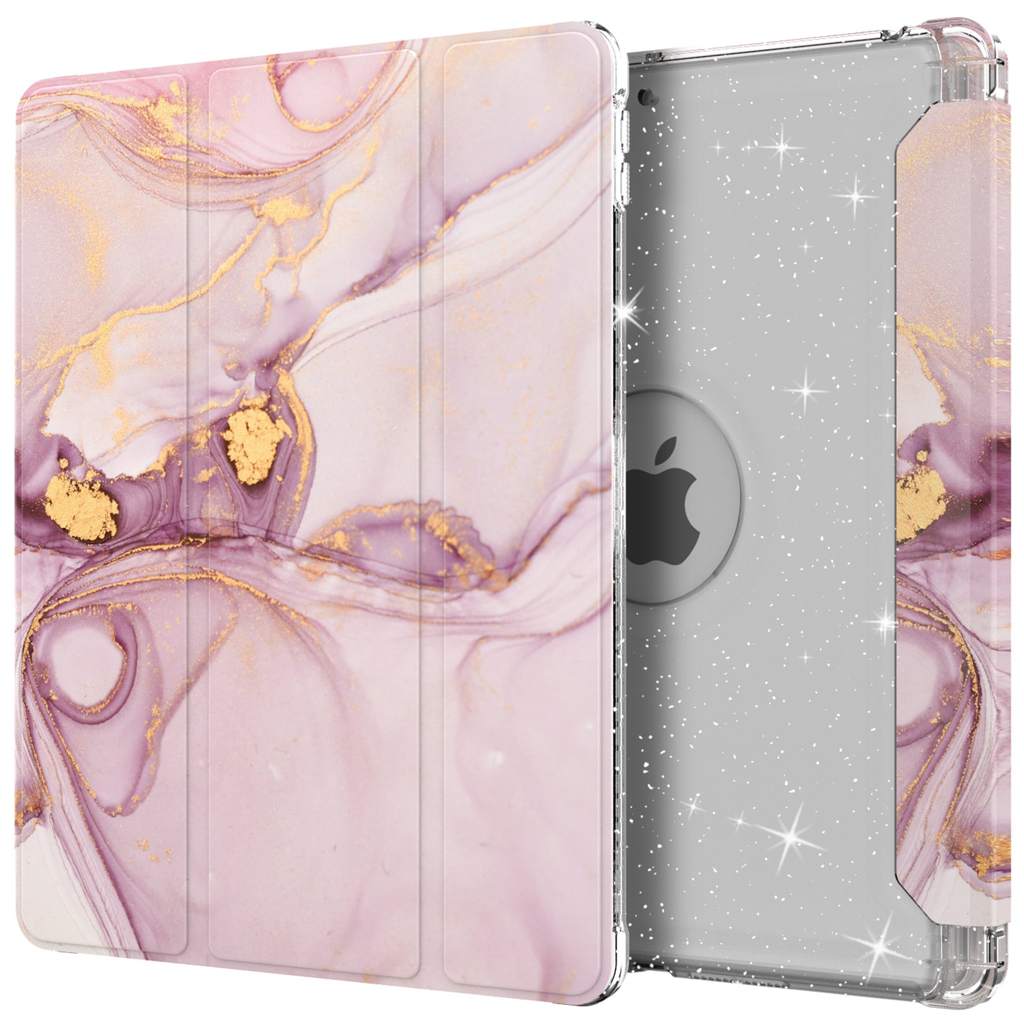 For iPad 10.2 (2021)/(2020)/(2019) Trifold Stand TPU+PU Leather Glittery Sequins Pattern Stylish Tablet Case Cover