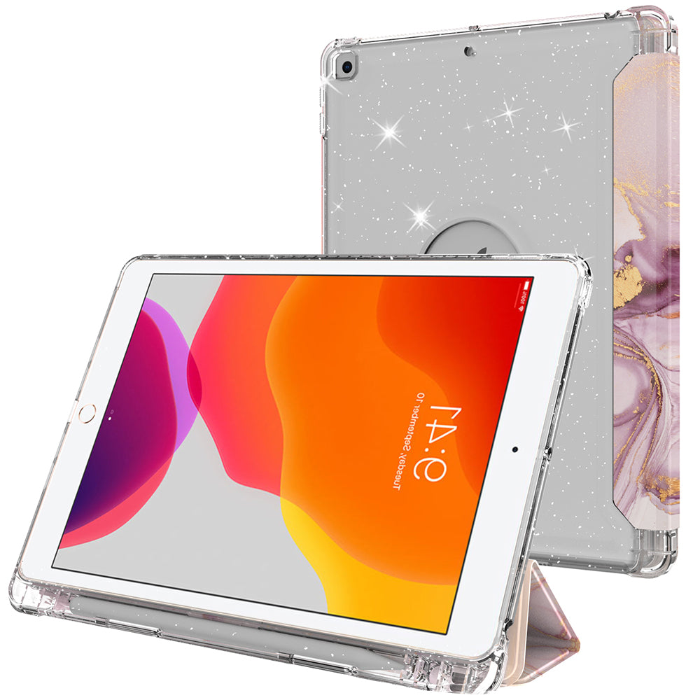For iPad 10.2 (2021)/(2020)/(2019) Trifold Stand TPU+PU Leather Glittery Sequins Pattern Stylish Tablet Case Cover