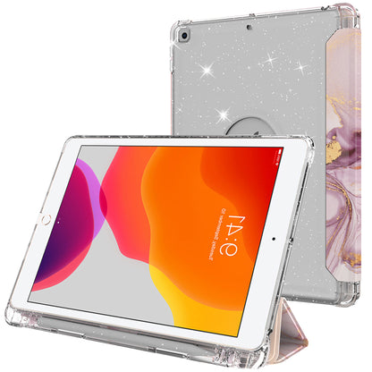 For iPad 10.2 (2021)/(2020)/(2019) Trifold Stand TPU+PU Leather Glittery Sequins Pattern Stylish Tablet Case Cover