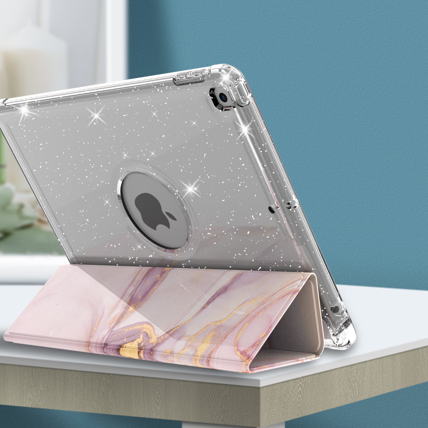 For iPad 10.2 (2021)/(2020)/(2019) Trifold Stand TPU+PU Leather Glittery Sequins Pattern Stylish Tablet Case Cover