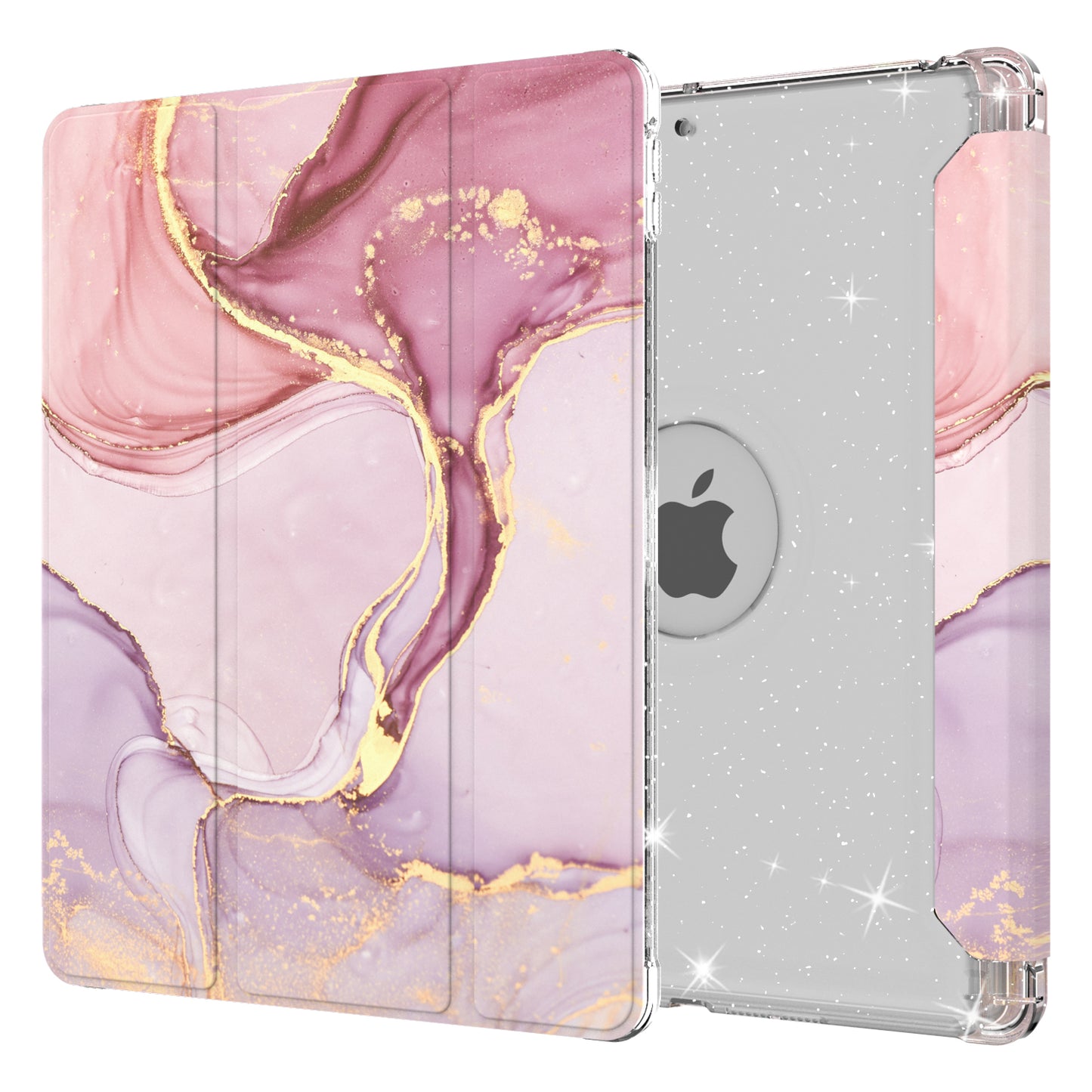 For iPad 10.2 (2021)/(2020)/(2019) Trifold Stand TPU+PU Leather Glittery Sequins Pattern Stylish Tablet Case Cover