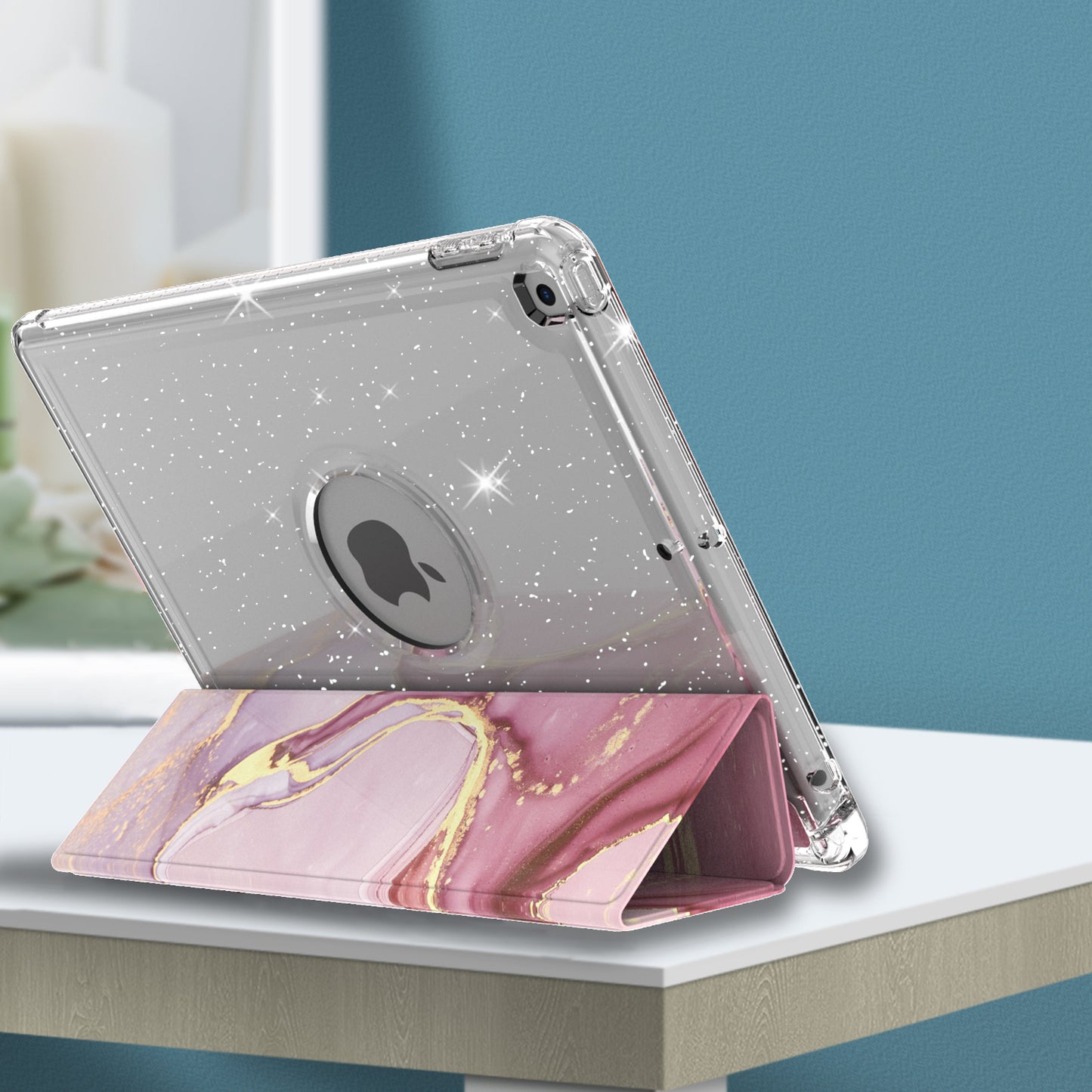 For iPad 10.2 (2021)/(2020)/(2019) Trifold Stand TPU+PU Leather Glittery Sequins Pattern Stylish Tablet Case Cover